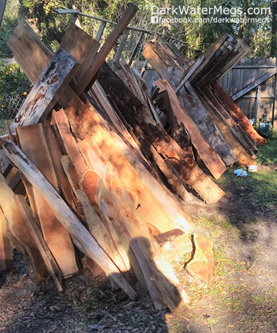 Reclaimed wood for megalodon stand